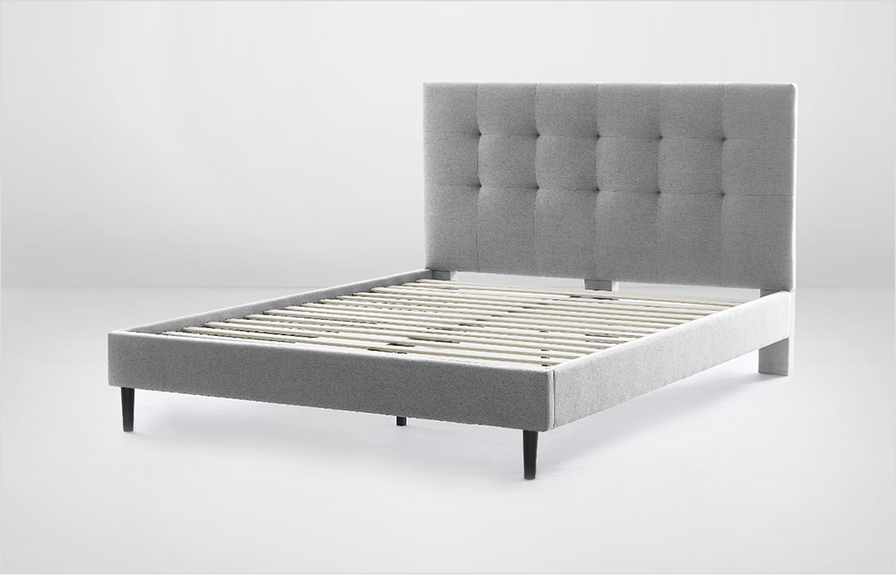 Upholstered Bed Frame With Headboard, Cara Upholstered Stone Queen Platform Bed Frame With Square Tufted Headboard
