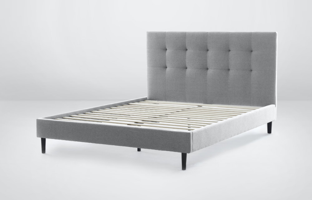 Upholstered Bed Frame Silk Snow, Linen Headboard Bed Frame