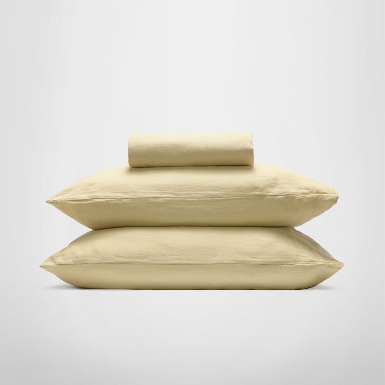 Buttercream Linen Fitted Sheet + Pillowcase Set