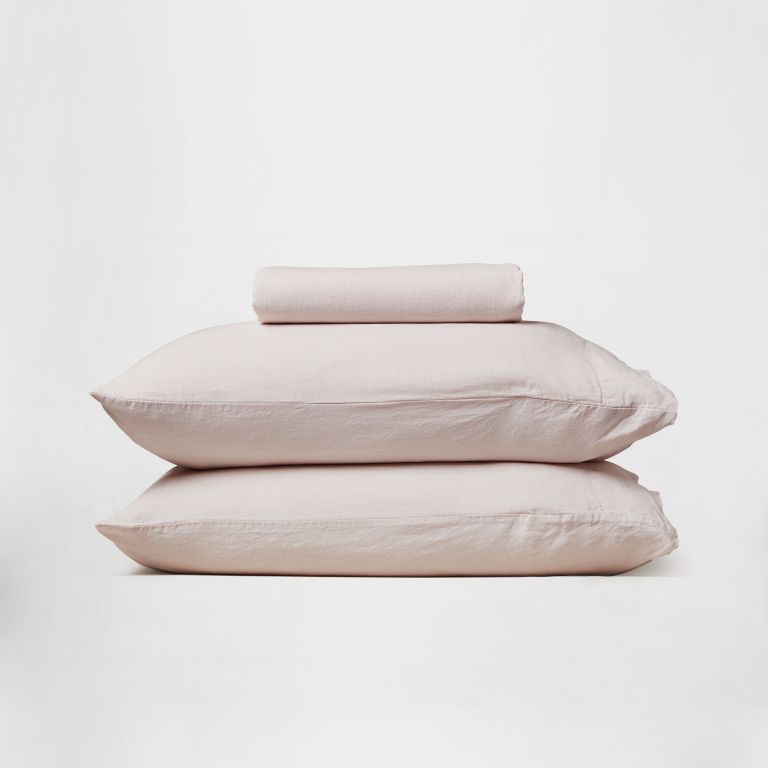 Petal Pink Linen Fitted Sheet + Pillowcase Set